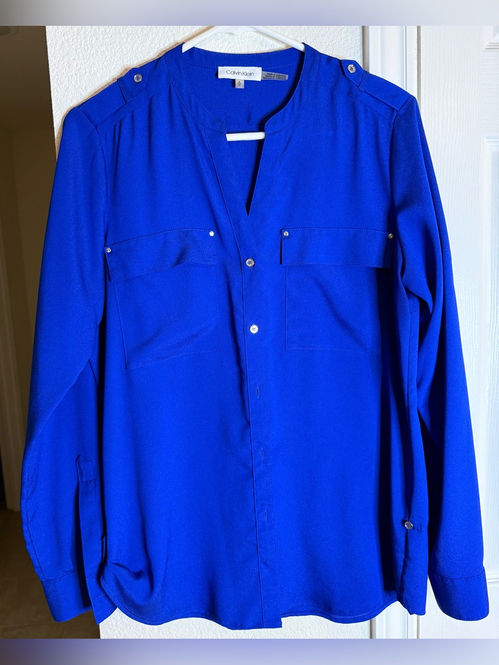 Calvin Klein Cobalt Blue Button-Up Blouse